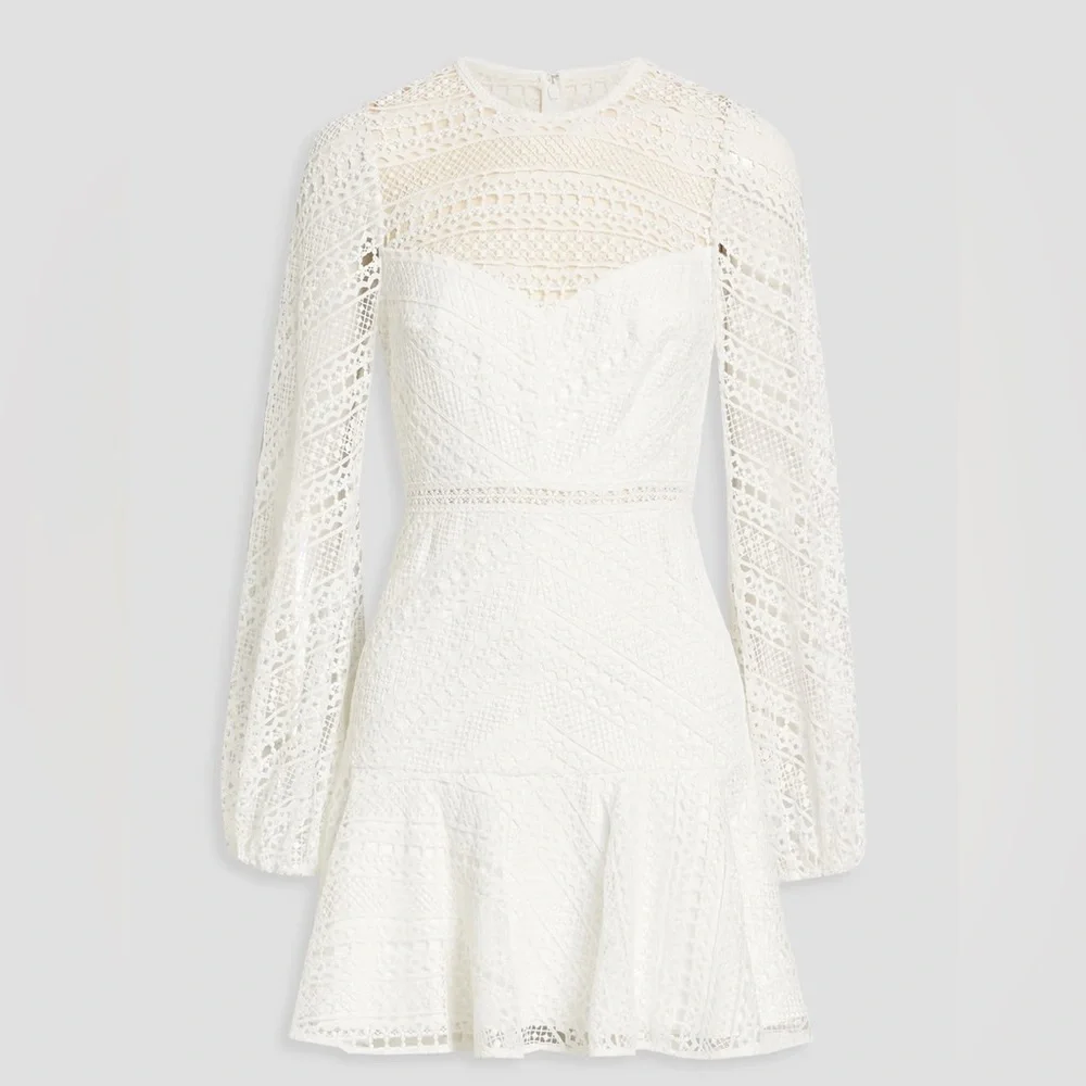 NWT Monique Lhuillier White Macramé Lace Mini Dress Size 10 - Picture 3 of 7
